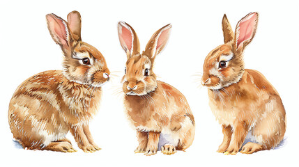 brown rabbits sitting and looking in different directions