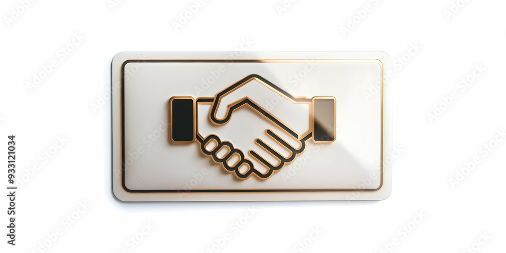 Poster 3d flat icon as warranty card and a hand shake symbolizing trust and agreement with ample space for 