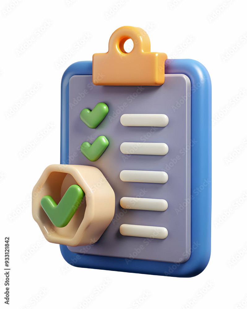 Poster 3d flat icon as warranty certificate and a stamp symbolizing official guarantee with ample space for
