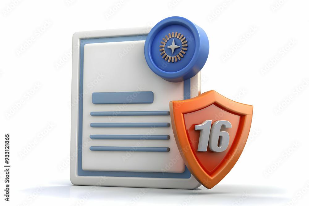 Poster 3d flat icon as warranty certificate and a stamp symbolizing official guarantee with ample space for