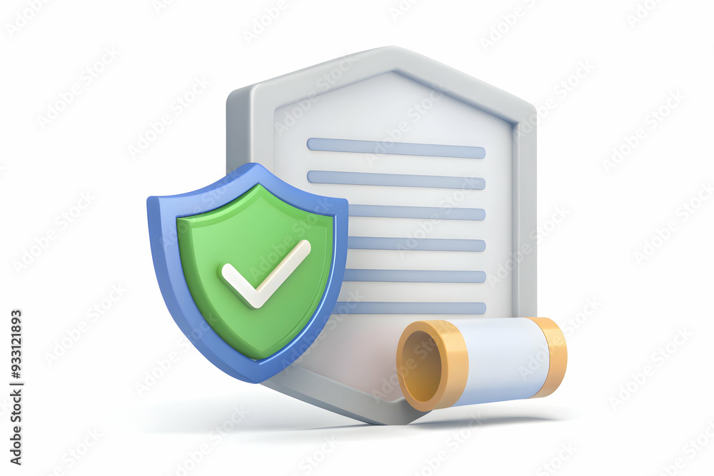 Poster 3d flat icon as warranty certificate and a stamp symbolizing official guarantee with ample space for