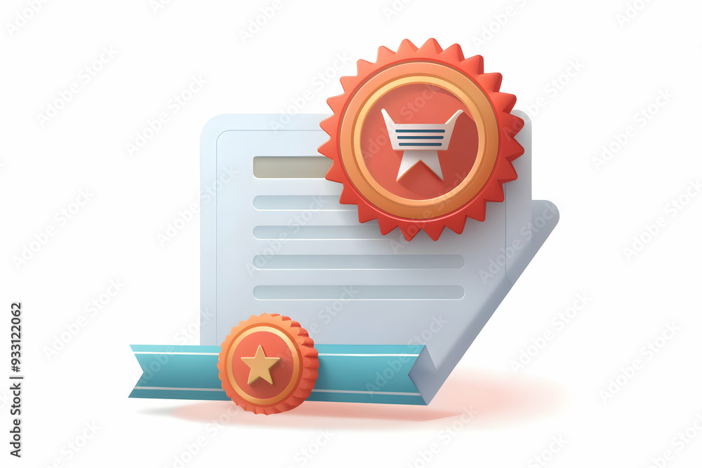 Poster 3d flat icon as warranty certificate and a stamp symbolizing official guarantee with ample space for