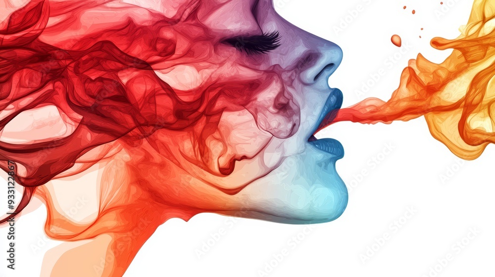 Poster  A tight shot of a face, colored smoke billowing from one side, a cigarette dangling from the mouth