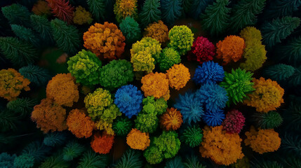 Fototapeta premium Aerial view of colorful autumn forest