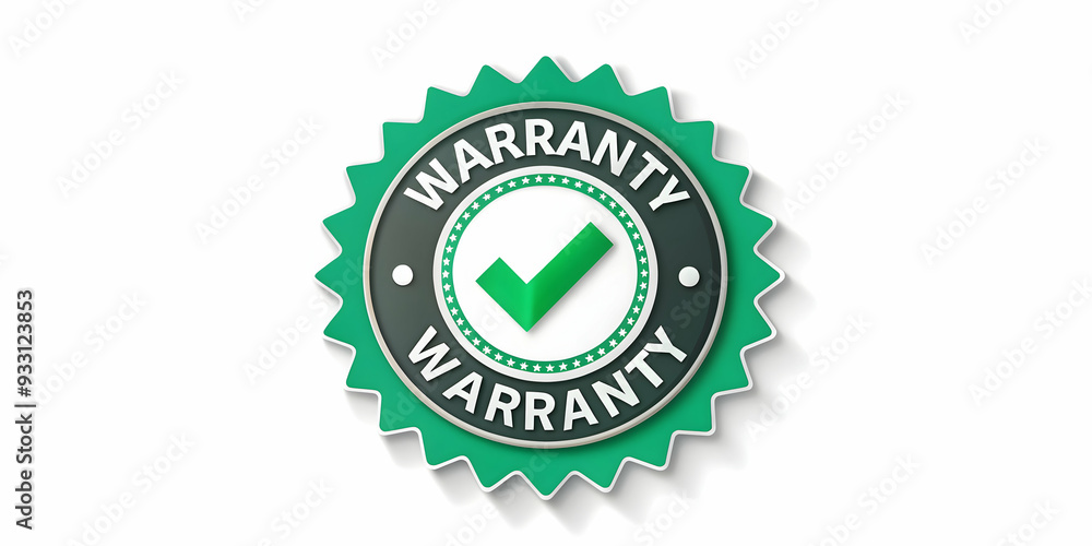 Poster 3d flat icon as warranty label and a checkmark symbolizing validation and warranty with ample space 