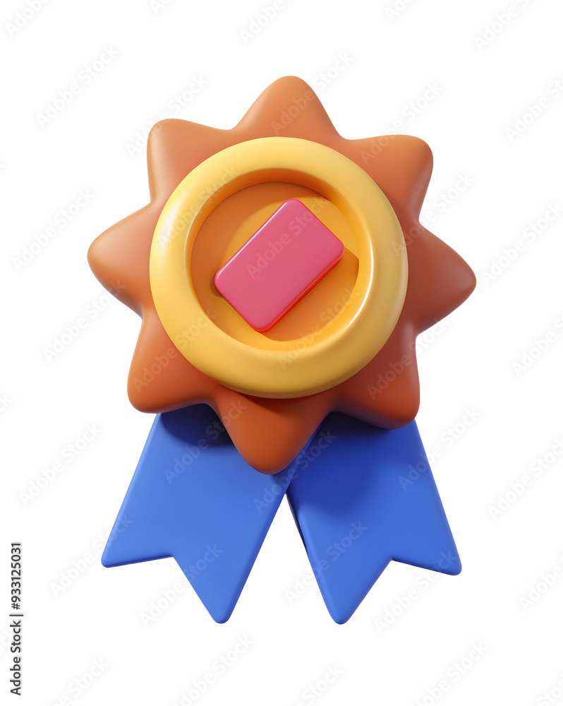 Poster 3d flat icon as warranty seal and a ribbon symbolizing recognition and warranty with ample space for