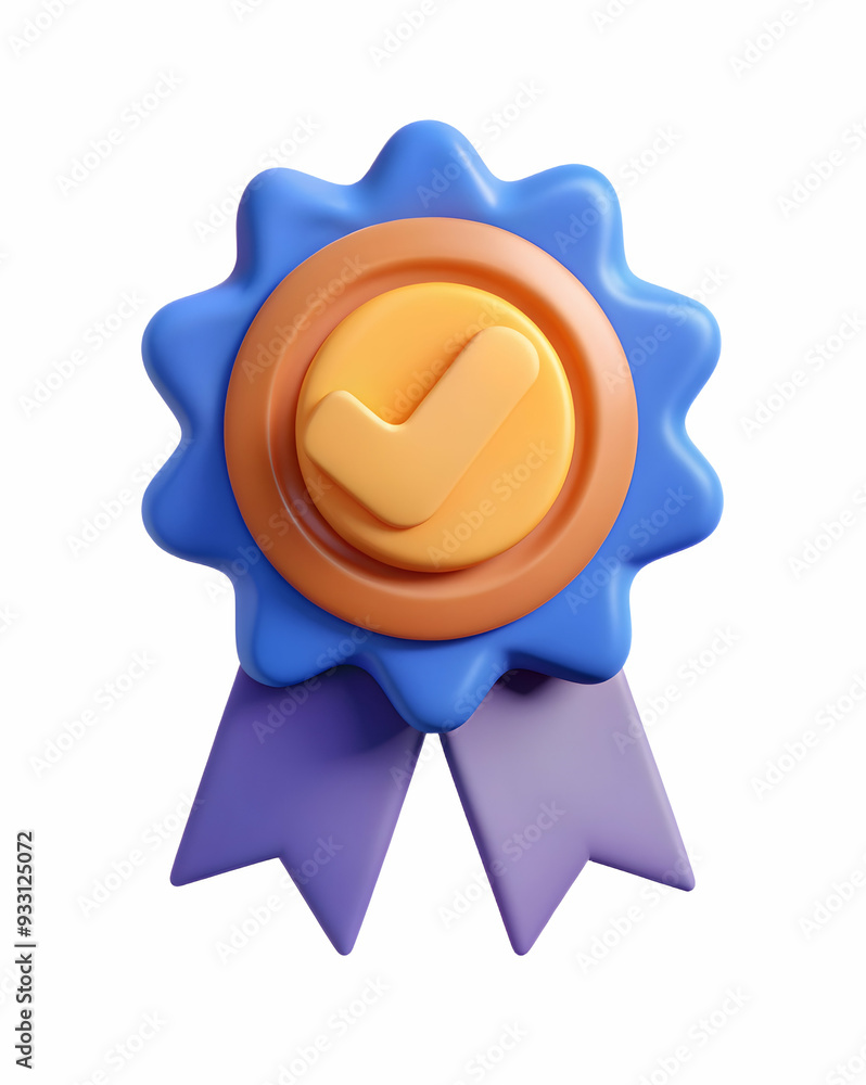 Poster 3d flat icon as warranty seal and a ribbon symbolizing recognition and warranty with ample space for