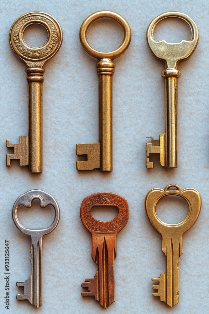 Poster A set of office keys isolated on a pastel beige background, representing access and security in business environments,