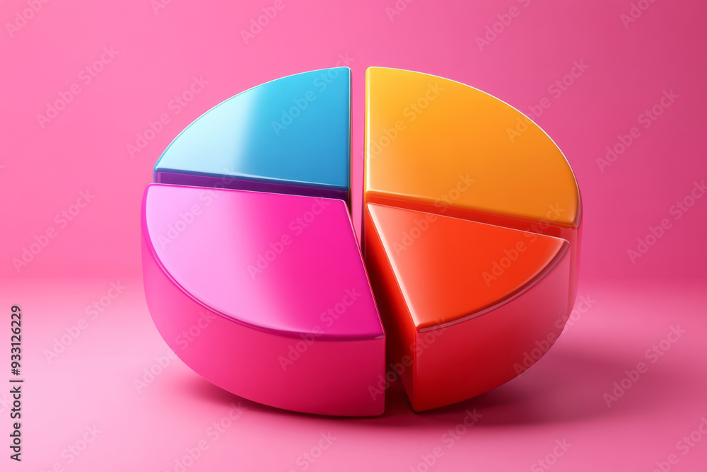 Poster A pie chart with highlighted segments isolated on a pastel pink background, representing market analysis and business planning,