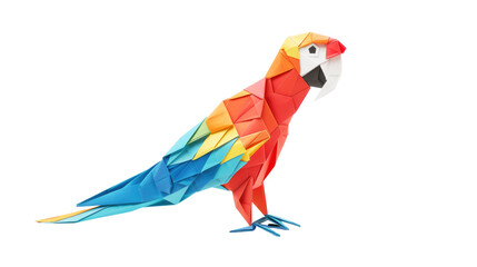 Fototapeta premium Colorful origami parrot crafted from vibrant paper, paper art on transparent background
