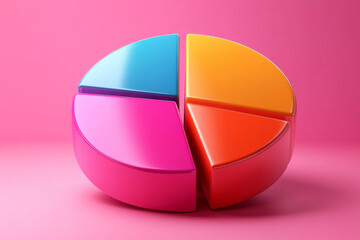 Obraz premium A pie chart with highlighted segments isolated on a pastel pink background, representing market analysis and business planning,