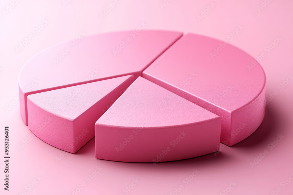 Aufkleber A pie chart with highlighted segments isolated on a pastel pink background, representing market analysis and business planning,