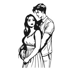 Couple Line Art Drawing. Love Concept Abstract Modern Line Art Drawing for Wall Decor, Prints, Posters. Abstract Minimalist Bedroom Decor Hand Draw Print. Vector EPS 10	