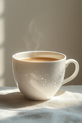 Fototapeta premium A nearly empty coffee cup with just a few drops left, isolated on a pastel gray background, representing the last bits of energy,