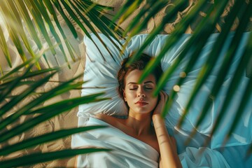 Moment of pure peacefulness woman sleeps soundly her side. Rejuvenating her mind latina woman enjoys restful and calm night. Rest vital aspect of health and overall wellness.