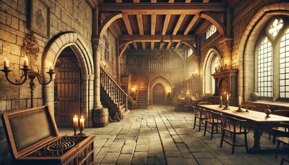 Fototapeta premium Mediaeval Building Interior. European Travel Concept Background
