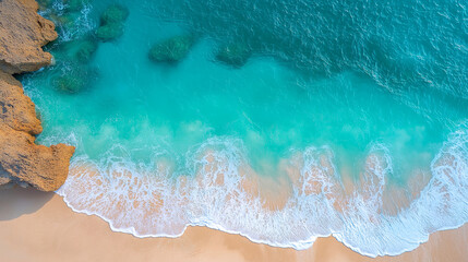 Aerial view of pristine beach with turquoise water