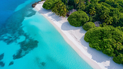 Aerial view of pristine beach with turquoise water