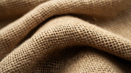 Rustic Burlap Texture: A close-up shot of natural burlap fabric, showcasing its woven texture and earthy tones. The fabric is gently draped, creating soft folds and shadows, adding depth and dimension