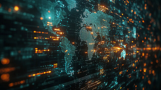 Holographic display of a global network for business analysis, with clear data connections and high-resolution details.