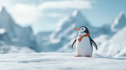 Fototapeta premium A penguin in a sleek suit elegantly posing on a snowy landscape.