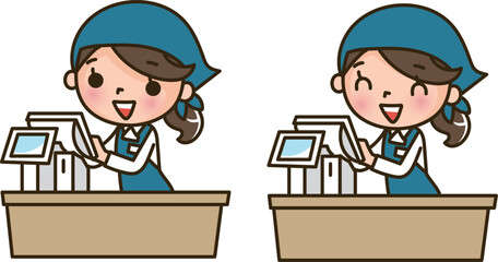 レジで働く女性