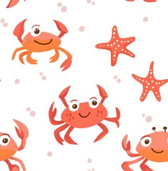 Cute cartoon pattern with crabs and starfish