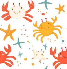 Cute cartoon pattern with crabs and starfish