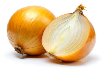yellow onion half isolated on white background close up