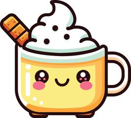 Christmas kawaii Hot Old Fashioned Eggnog Coffee cup flat icon