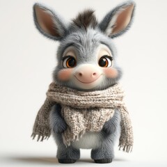 Fototapeta premium Cute Happy Donkey or Mule Isolated on White Background Wearing Cold Weather or Winter Outfit. Cartoon Character - Mascot