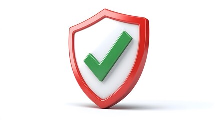 cartoon 3d Icon safety shield green check mark perspective . red symbol security safety icon. Green Checkmark in minimalistic style. 3d vector illustration. white background