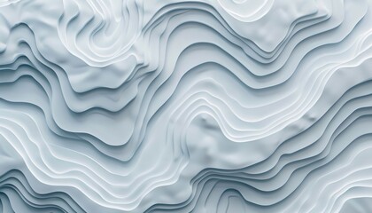 Abstract Minimalist White 3D Topographic Map Art with Fluid Lines and Curves, Clean and Elegant, Background with Copy Space