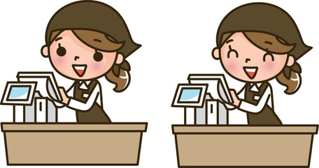 レジで働く女性