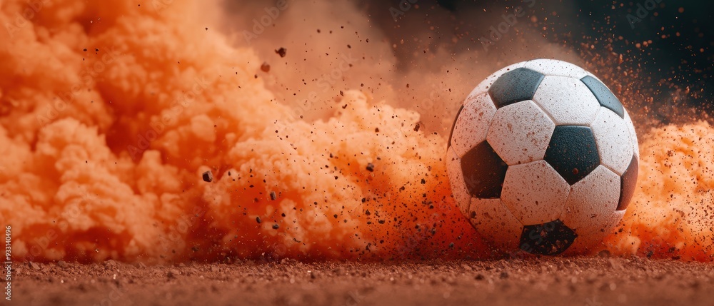 Poster dynamic cartoon soccer match with animated players and lively fans - selective focus on foreground c