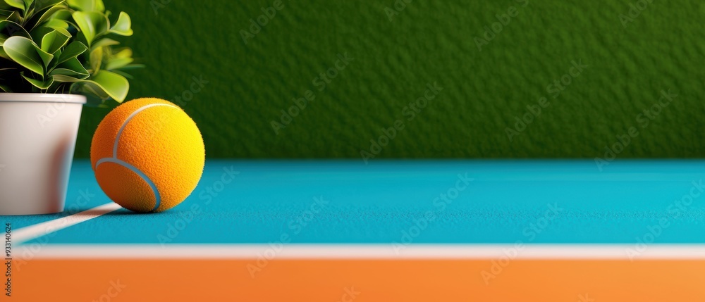 Poster dynamic cartoon tennis match with colorful courts and animated players in quality - selective focus 
