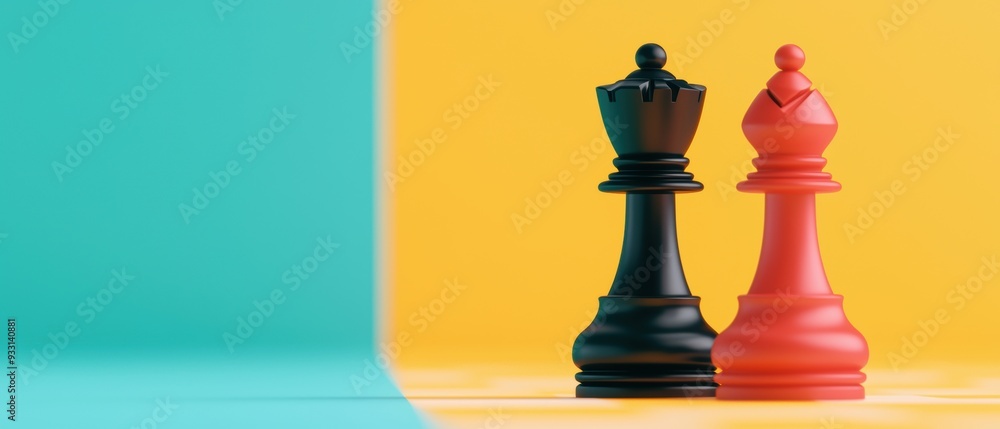 Aufkleber strategizing with animated chess pieces in a vibrant cartoon game - with copy space for text
