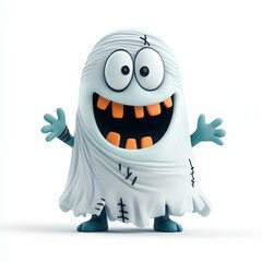 Fototapeta premium A cheerful cartoon ghost character, featuring a playful design with big eyes and a friendly smile, perfect for festive designs.