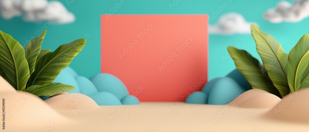 Poster exploring a colorful desert oasis - cartoon journey with copy space