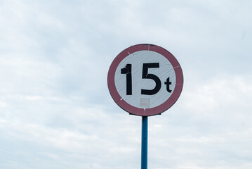 a 15-tone road sign against a blue sky. Road sign. speed limit sign on blue sky