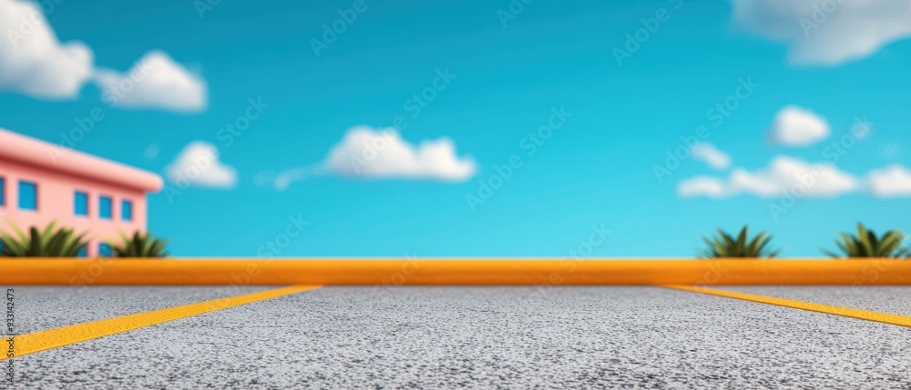 Poster cartoon airport with vibrant architecture and animated travelers - with selective focus on foregroun