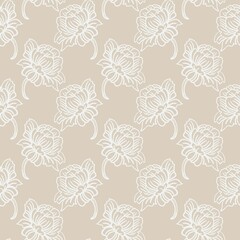 Seamless pattern in Asian style. Fantasy linear plants on a colored background, stylized as Chinese, Japanese, Korean ornament. Vintage themed digital illustration for branding, posters, invitations