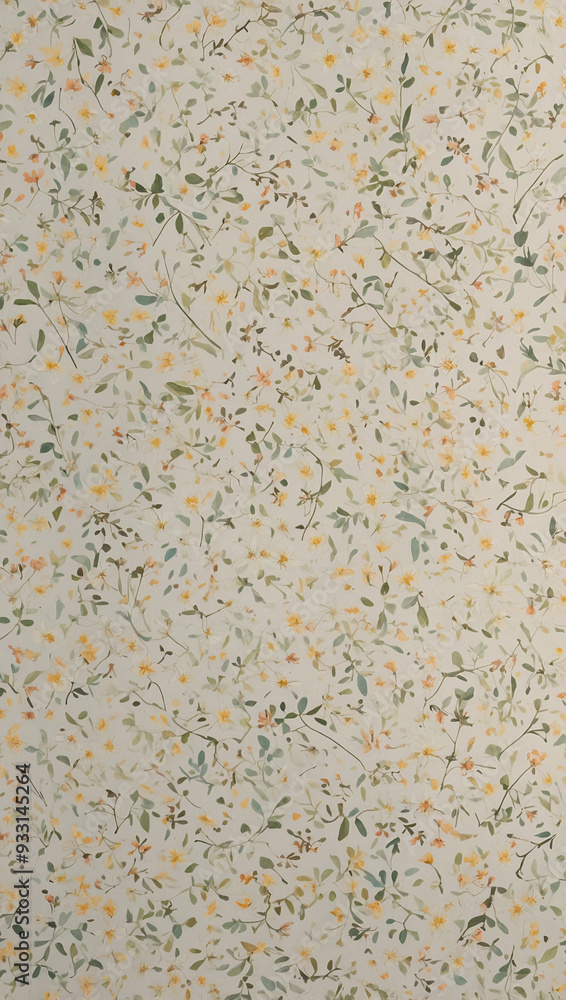 Poster a cute poster with a delicate pattern of tiny flowers and leaves scattered randomly across a light p