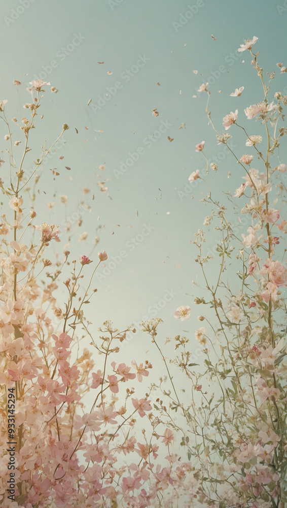 Poster a cute poster with a delicate pattern of tiny flowers and leaves scattered randomly across a light p