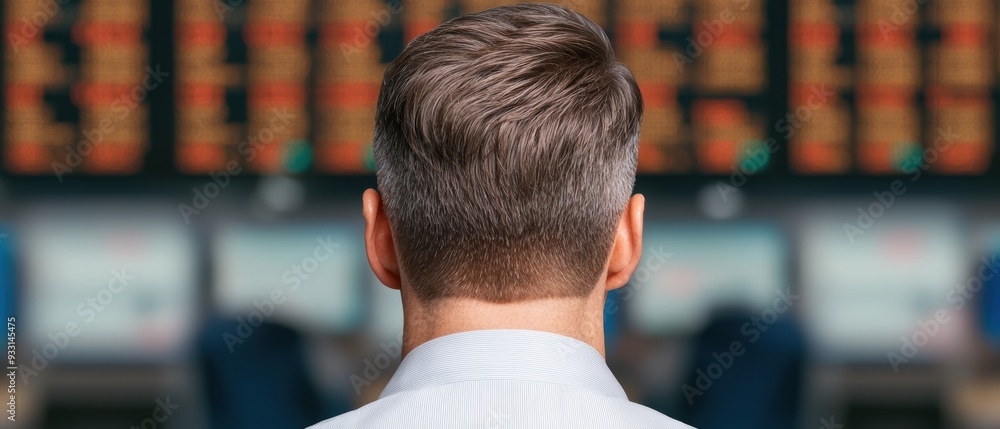 Poster dynamic trader in colorful trading environment - selective focus copy space for text - grunge splash