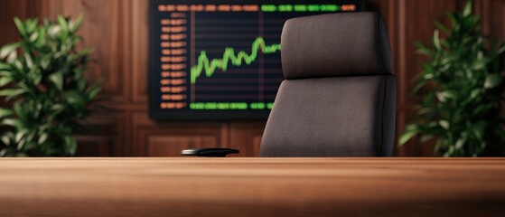 Modern Hedge Fund Office with Vibrant Data Screens and Trading Desks - Selective Focus Copy Space Background