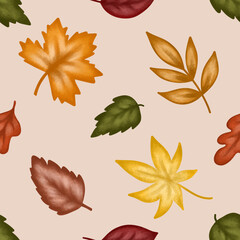 Fototapeta premium Autumnal pattern fall leaves design seamless background