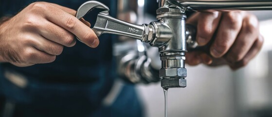 A Plumber Uses a Wrench to Fix a Leaky Pipe