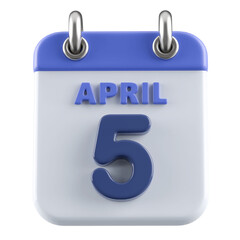 5th April Calendar Icon 3D Render