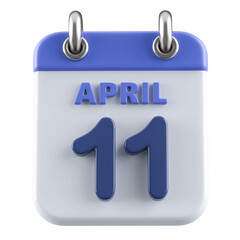 11th April Calendar Icon 3D Render